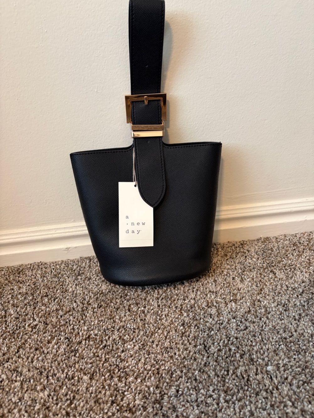 a new day Black Mini Bucket Wristlet with Gold Buckle